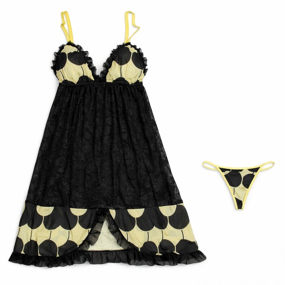 LS60 Sheer Lace Babydoll w/ G-String | Yellow/Black | One Size